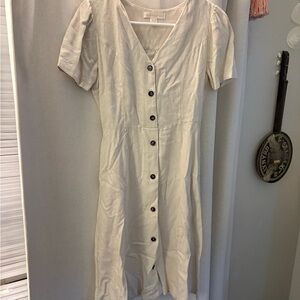 Monteau Cream Button-Front Midi Dress